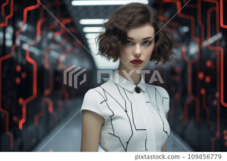 Futuristic woman in high-tech environment - AI-generated 109856779