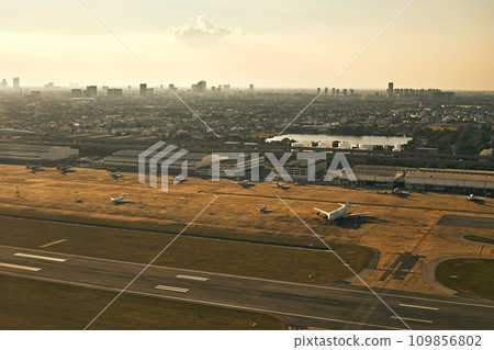 Aerial view of cityscape of Bangkok city, Thailand. 109856802