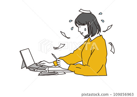 Busy woman writing in accounting software 109856963