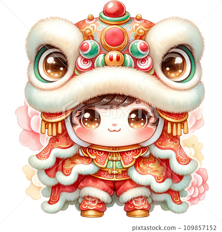 Watercolor Chinese lion dance celebrates the Chinese New Year Watercolor Chinese lion dance celebrates the Chinese New Year 109857152