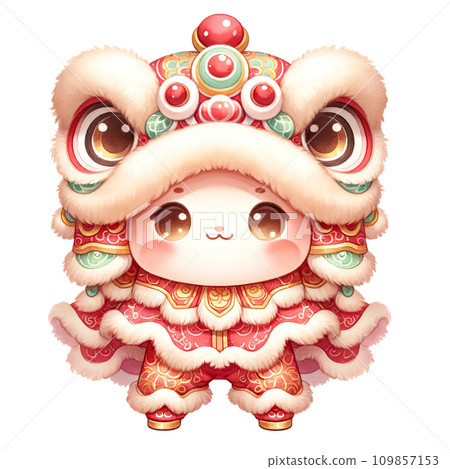 Watercolor Chinese lion dance celebrates the Chinese New Year Watercolor Chinese lion dance celebrates the Chinese New Year 109857153