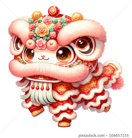 Watercolor Chinese lion dance celebrates the Chinese New Year Watercolor Chinese lion dance celebrates the Chinese New Year 109857155