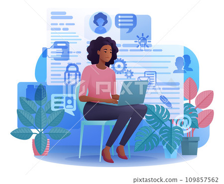 Woman Laptop Resume CV Job Search Online Cartoon 109857562