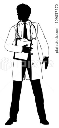 Doctor Man and Clipboard Medical Silhouette Person Doctor Man and Clipboard Medical Silhouette Person 109857570