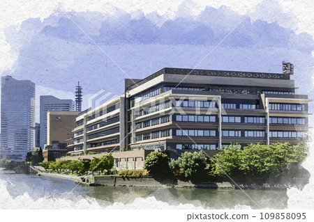 Watercolor style Yokohama Minatomirai Yokohama Shinko Joint Government Building Yokohama City, Kanagawa Prefecture Watercolor style Yokohama Minatomirai Yokohama Shinko Joint Government Building Yokohama City, Kanagawa Prefecture 109858095