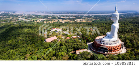 Aerial view of Wat Roi Phra Phutthabat Phu Manorom, Mukdahan, Thailand 109858815