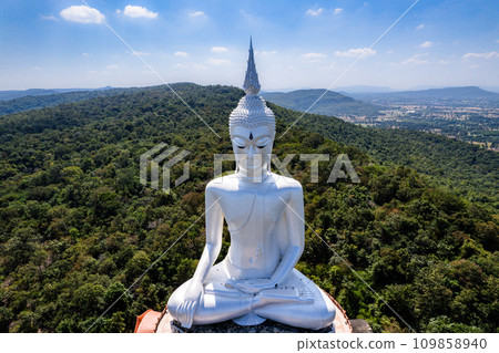 Aerial view of Wat Roi Phra Phutthabat Phu Manorom, Mukdahan, Thailand Aerial view of Wat Roi Phra Phutthabat Phu Manorom, Mukdahan, Thailand 109858940