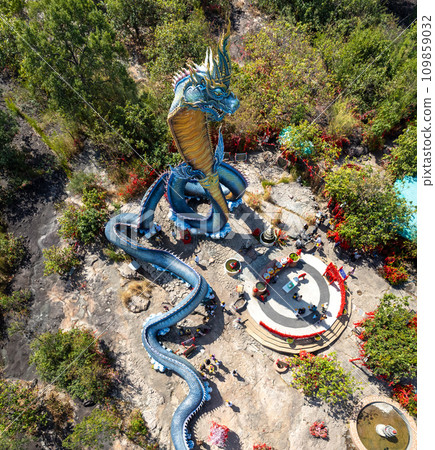Aerial view of Wat Roi Phra Phutthabat Phu Manorom, Mukdahan, Thailand 109859032