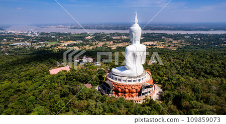 Aerial view of Wat Roi Phra Phutthabat Phu Manorom, Mukdahan, Thailand Aerial view of Wat Roi Phra Phutthabat Phu Manorom, Mukdahan, Thailand 109859073