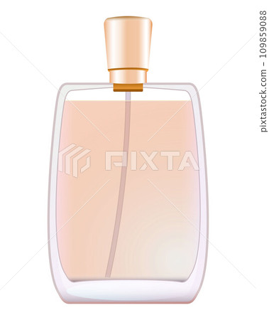 Perfume bottle isolated on white background. Vector glass bottle with rose water. pink liquid Perfume bottle isolated on white background. Vector glass bottle with rose water. pink liquid 109859088