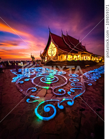 Wat Sirindhorn Wararam glowing temple in Ubon, Thailand Wat Sirindhorn Wararam glowing temple in Ubon, Thailand 109859371