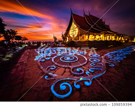 Wat Sirindhorn Wararam glowing temple in Ubon, Thailand 109859394