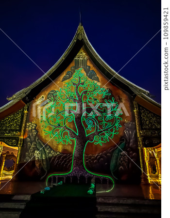 Wat Sirindhorn Wararam glowing temple in Ubon, Thailand 109859421