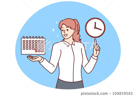 Smiling businesswoman finish plan with good time management Smiling businesswoman finish plan with good time management 109859583