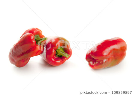 Three red bell pepper isolated on white background with clipping path. . 109859897