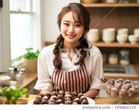 Smiling woman making chocolate 109860129