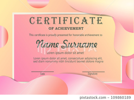 Vector certificate template in soft pink and pale yellow shades 109860189