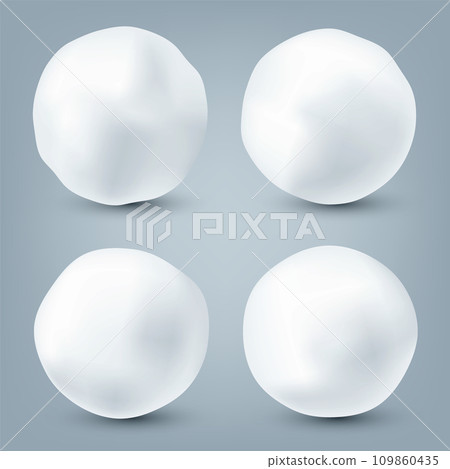 Realistic snowballs collection. Frozen ice ball, white snow. Winter decoration element for Christmas or New Year. Vector illustration 109860435