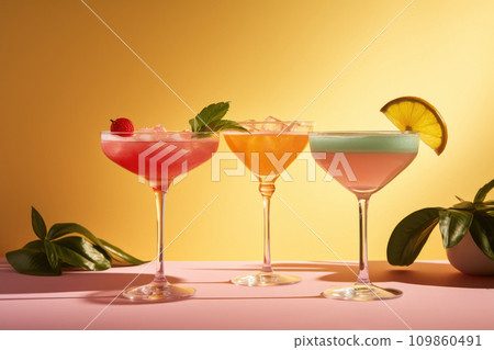 Set of various cocktails on colorful summer background 109860491