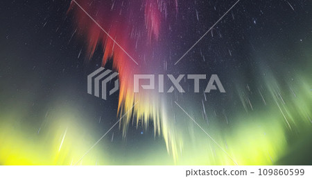Aurora in clear night sky, copy space for concept, winter magnetic storms in the sun, winter travel Christmas holidays Aurora in clear night sky, copy space for concept, winter magnetic storms in the sun, winter travel Christmas holidays 109860599