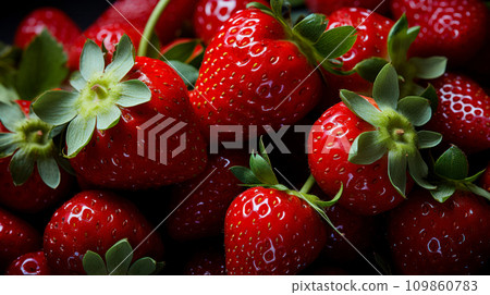 Strawberry banner, whole ripe berries top view on the background of juicy berries, delicious natural dessert of spring berries 109860783