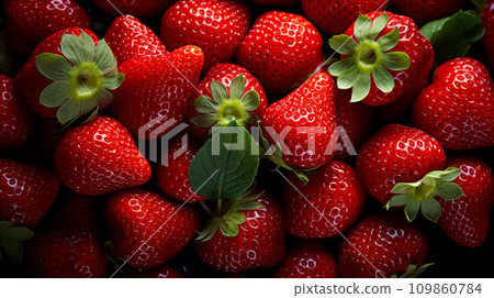 Strawberries from the farmers market, whole ripe berries top view on the background of ripe strawberries, delicious natural dessert 109860784