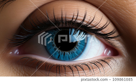 macro photography of a female eye with a blue iris, concept for a banner or advertisement for cosmetics and spa treatments macro photography of a female eye with a blue iris, concept for a banner or advertisement for cosmetics and spa treatments 109861085