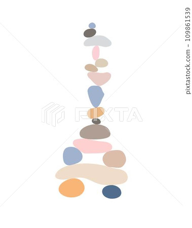 Zen stones cairns simple abstract flat style vector illustration, relax, meditation and yoga concept, boho colors stone pyramid for making banners, posters, cards, prints, wall art Zen stones cairns simple abstract flat style vector illustration, relax, meditation and yoga concept, boho colors stone pyramid for making banners, posters, cards, prints, wall art 109861539