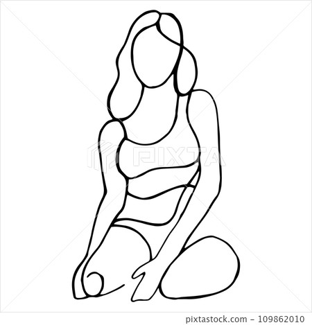 vector drawing of a woman, woman's body outline. abstract drawing in line art style vector drawing of a woman, woman's body outline. abstract drawing in line art style 109862010