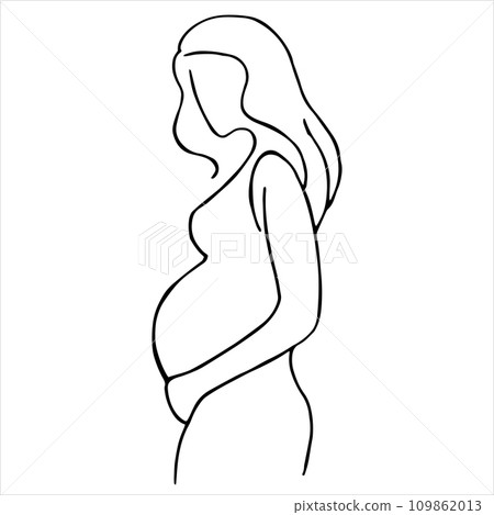 vector drawing, the contour of a pregnant woman, a simple stylized drawing on the theme of motherhood, childbirth vector drawing, the contour of a pregnant woman, a simple stylized drawing on the theme of motherhood, childbirth 109862013
