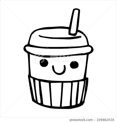 cute cup with coffee, vector drawing in doodle style, kawaii. 109862016