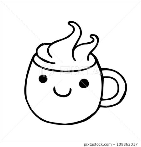 cute cup with coffee, vector drawing in doodle style, kawaii. 109862017