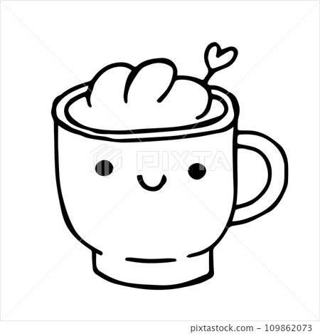 cute cup with coffee, vector drawing in doodle style, kawaii. cute cup with coffee, vector drawing in doodle style, kawaii. 109862073