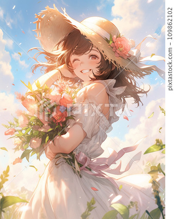 beautiful girl with flowers 109862102