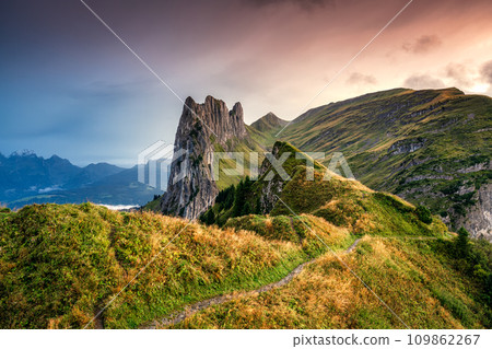 Rocky mountain ridge of Saxer Lucke in autumn at Appenzell, Switzerland 109862267