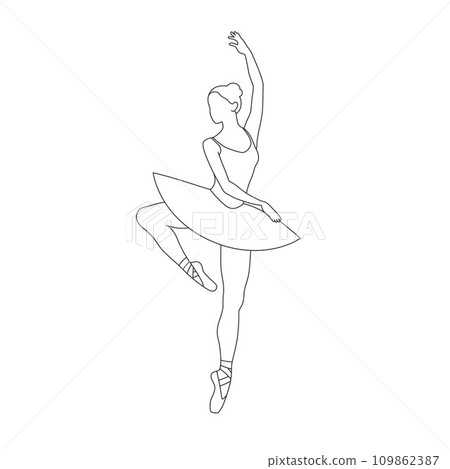 Beautiful ballet dancer is posing, young graceful woman ballet dancer, young ballerina standing in ballet poses line art 109862387