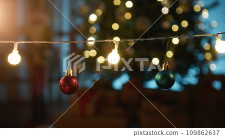 Christmas Lights Wire Against Tree 109862637