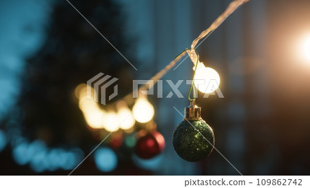 Christmas Lights Wire Against Tree Christmas Lights Wire Against Tree 109862742