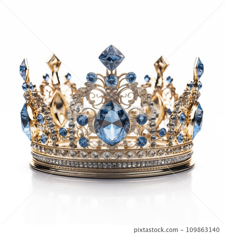 Regal crown with blue gems, luxury concept, AI Generated. 109863140