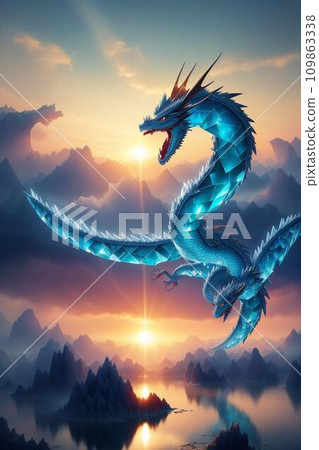 龍在清晨的陽光下閃閃發光 109863338