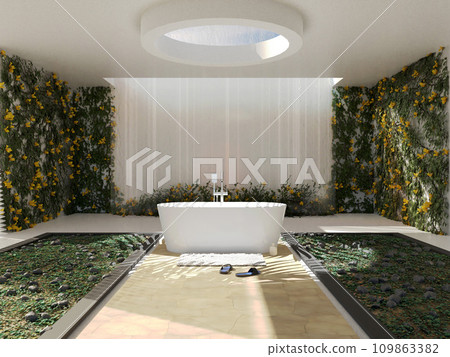 bathroom interior of stylish bathtub 109863382