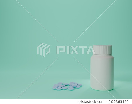 pile of pills near plastic bottle 109863391