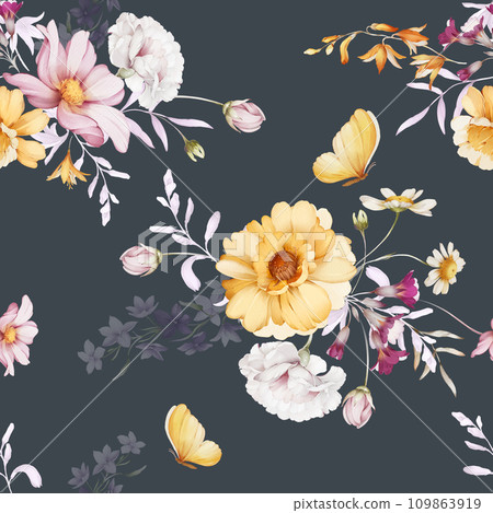 Seamless pattern with wildflowers in a watercolor style Seamless pattern with wildflowers in a watercolor style 109863919