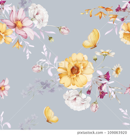 Seamless pattern with wildflowers in a watercolor style Seamless pattern with wildflowers in a watercolor style 109863920