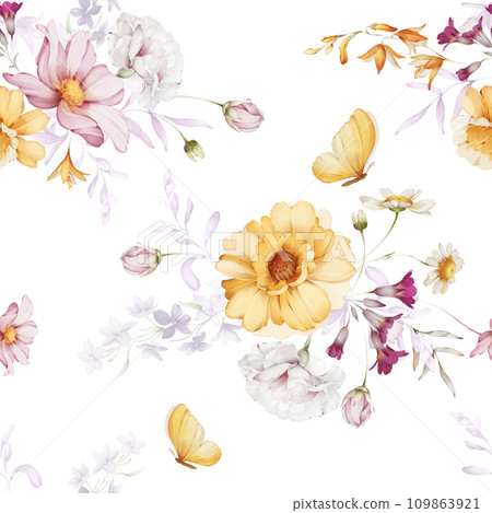Seamless pattern with wildflowers in a watercolor style Seamless pattern with wildflowers in a watercolor style 109863921
