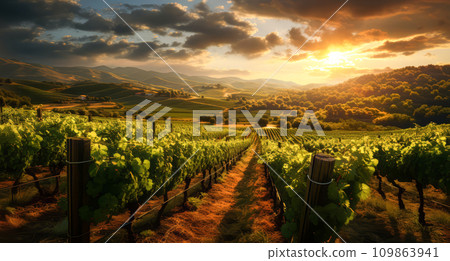 AI-generated content. Vineyards at sunset 109863941