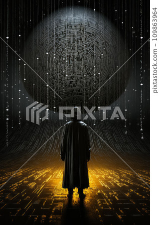 AI-generated content. Silhouette of a man against the background of numbers 109863964