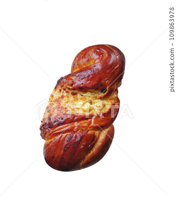 Large sweet bun with cheese and raisins 109863978