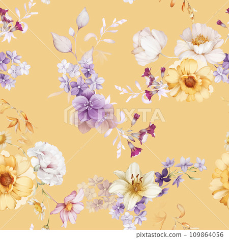 Seamless pattern with wildflowers in a watercolor style. Summer bouquet 109864056