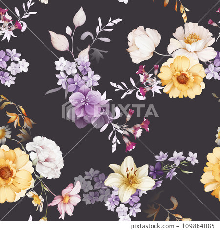 Seamless pattern with wildflowers in a watercolor style. Summer bouquet Seamless pattern with wildflowers in a watercolor style. Summer bouquet 109864085